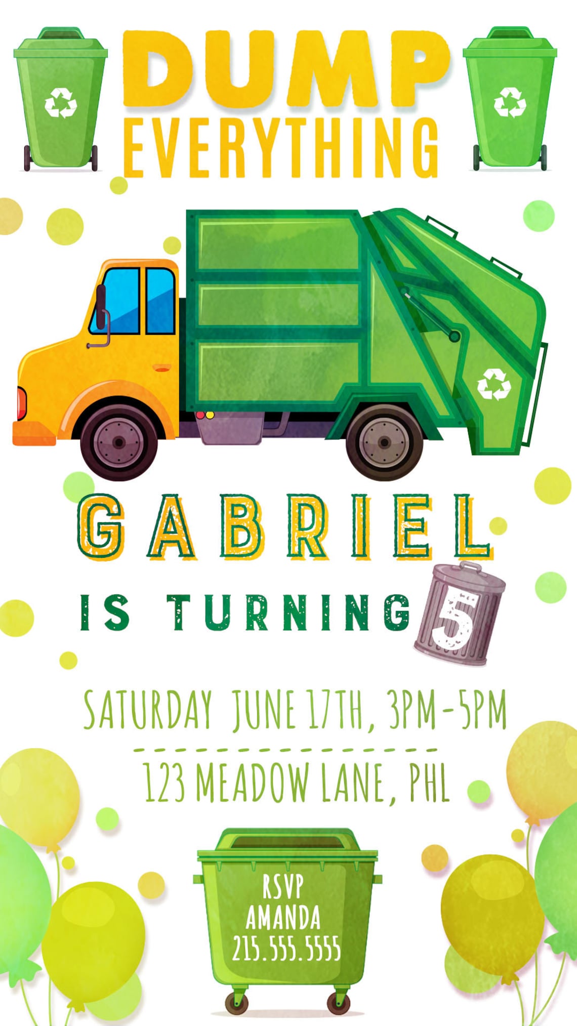 Garbage Truck Invitation Garbage Truck Birthday Invitation Etsy