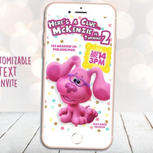 Blues Clues Birthday, Blues Clues Text Invite, Digital Blues Clues, Customized invite, Text Invitation, Magenta Blues Clue Invite, Text