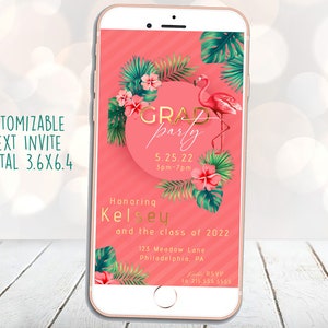Graduation Invitation, Graduation Party Text, Tropical Invite, Grad Party, Graduation Text Invitation, Digital Text Invite
