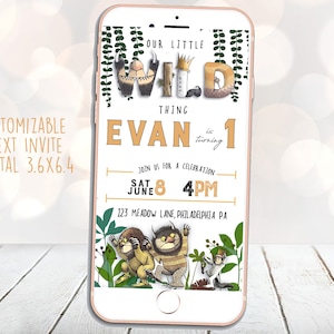 Wild Things Invitation, Where the Wild Things Are Text Invite, Digital Text Invite, Wile One, Text Invitation