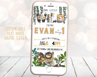 Wild Things Invitation, Where the Wild Things Are Text Invite, Digital Text Invite, Wile One, Text Invitation