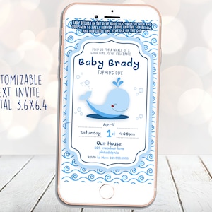 Beluga Wal-Geburtstags-Einladung, Aquarium-Geburtstags-Party, Wal-Party, digitale Geburtstags-Party-Einladung, TEXT einladen, digitale Einladung