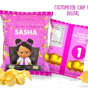Boss Baby Chip Bag, digital chip bag, printable Baby Boss chips, Baby Boss party, editable, Boss CHIP BAG