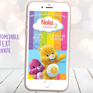 Care Bear Text Invite, Care Bear Birthday, Care Bear Digital Text, Care Bear Birthday party, Customizable Digital Invite