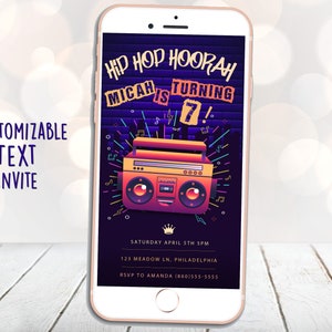Hip Hop Invitation, Hip Hop Text Invitation, Hip Hop Birthday, Hip Hop Text, Text Invite, Digital Invitation, Digital Text