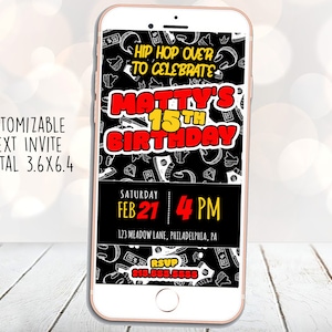 Hip Hop Invitation, Hip Hop Text Invitation, Hip Hop Birthday, Hip Hop Text, Text Invite, Digital Invitation, Digital Text