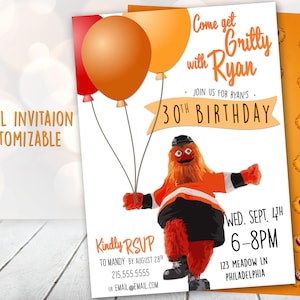Gritty Invitation, Gritty Mascot Invite, Flyer&#39;s Gritty Party, Gritty Birthday, Philadelphia Birthday Invite, Digital Invitation, Flyers