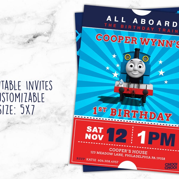 Thomas the Train Invitation, Train birthday, Train Theme Party, Digital  5x7 Invite, Thomas the Train