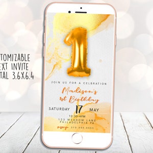 Gold Birthday, First Birthday,  Digital Text, First Birthday Text Invitation, Birthday Invite, Digital Text Invite, Watercolor Birthday