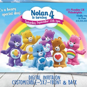 Care Bear Invitation, Care Bear Party, Care Bears Birthday, Care Bear Digital Invite, Care Bears Birthday, 5x7