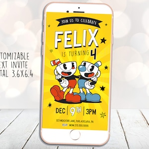 Inviti per feste di compleanno di Cuphead < Invito per spettacolo Cup Head, Invito di testo, digitale