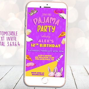 Pajama Party Invitation, Slumber Party, Sleepover Birthday Party, Text Invite, Digital Invitation