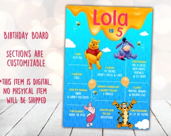 Winnie the Pooh Birthday Board, Digital Birthday Board, Winnie the Pooh, Digital, Kids Birthday Board