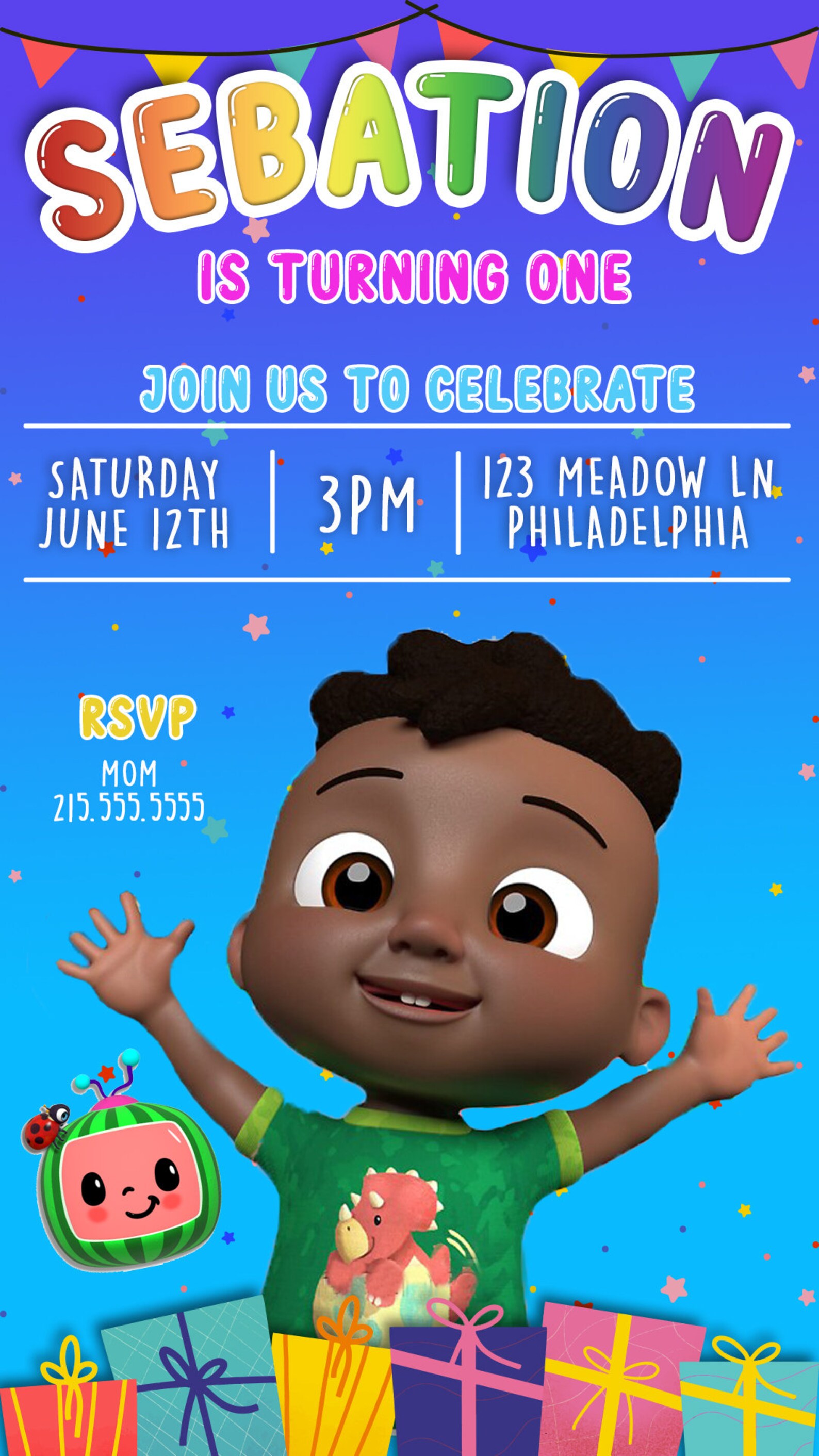 Cocomelon Text Invitation Cody Cocomelon Digital Invite | Etsy