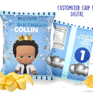 Boss Baby Chip Bag, digital chip bag, printable Baby Boss chips, Baby Boss party, editable, Boss CHIP BAG