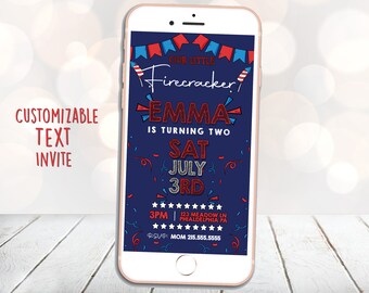 Firecracker Birthday, 4th of July Birthday, 4th of July Party, Summer Birthday, July Birthday, Text Invitation, Summer Party