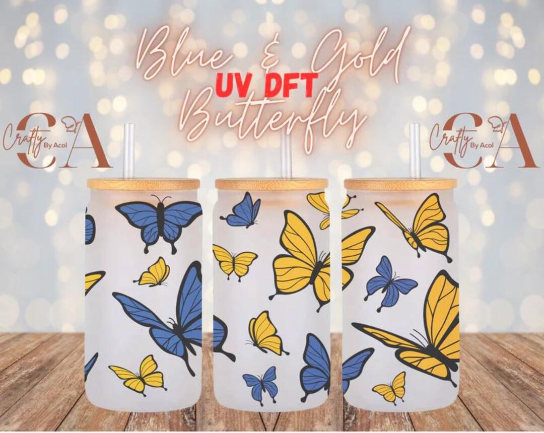 Blue & Gold Butterfly Heart UV DFT Cup Wrap Etsy