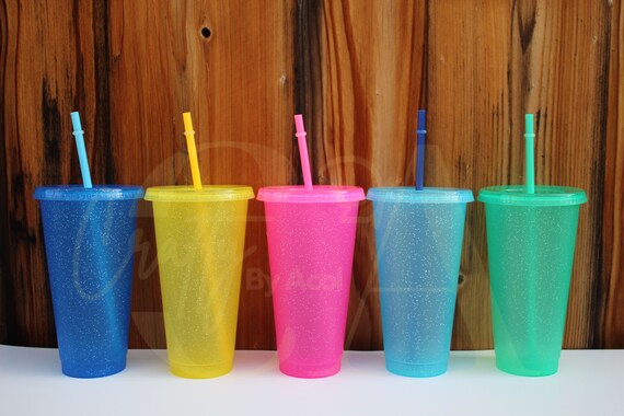 5pcs/set Plastic Cups Tumblers with Lids Straws Reusable Plastic Cold Cups