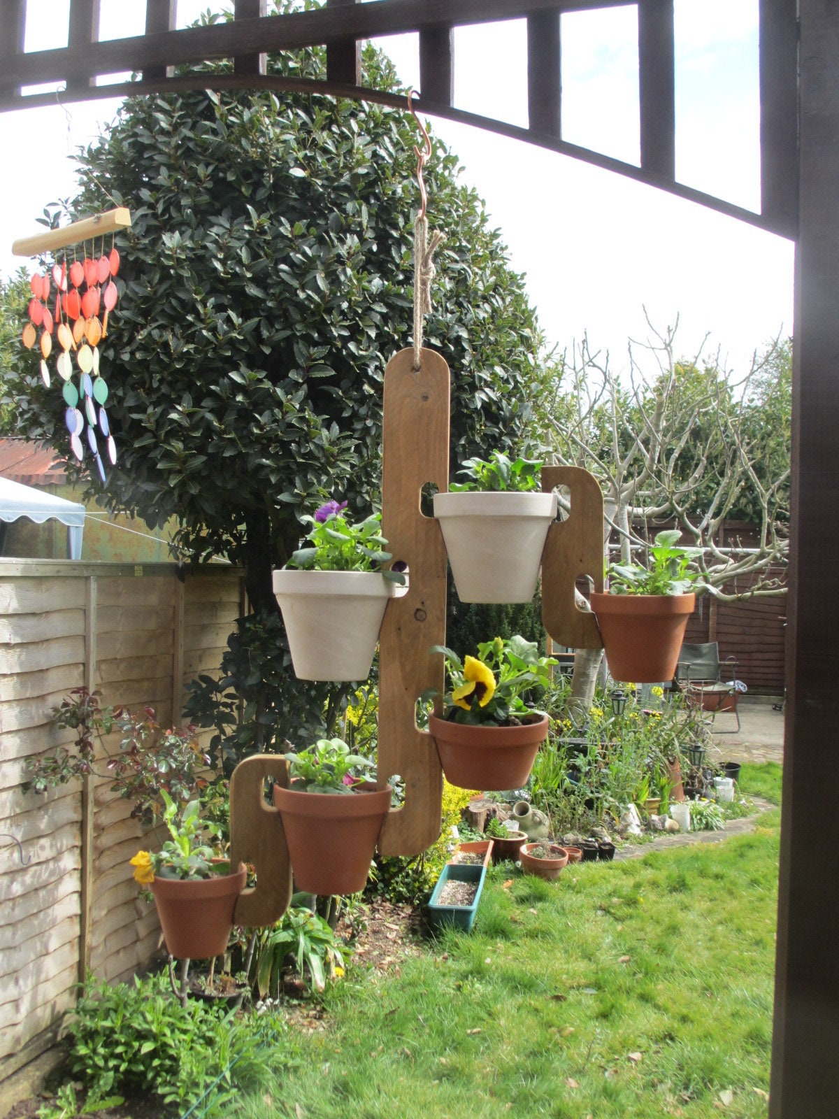 Four Plus Two Pot Handmade Wooden Flower Pot Hanger Holder Etsy