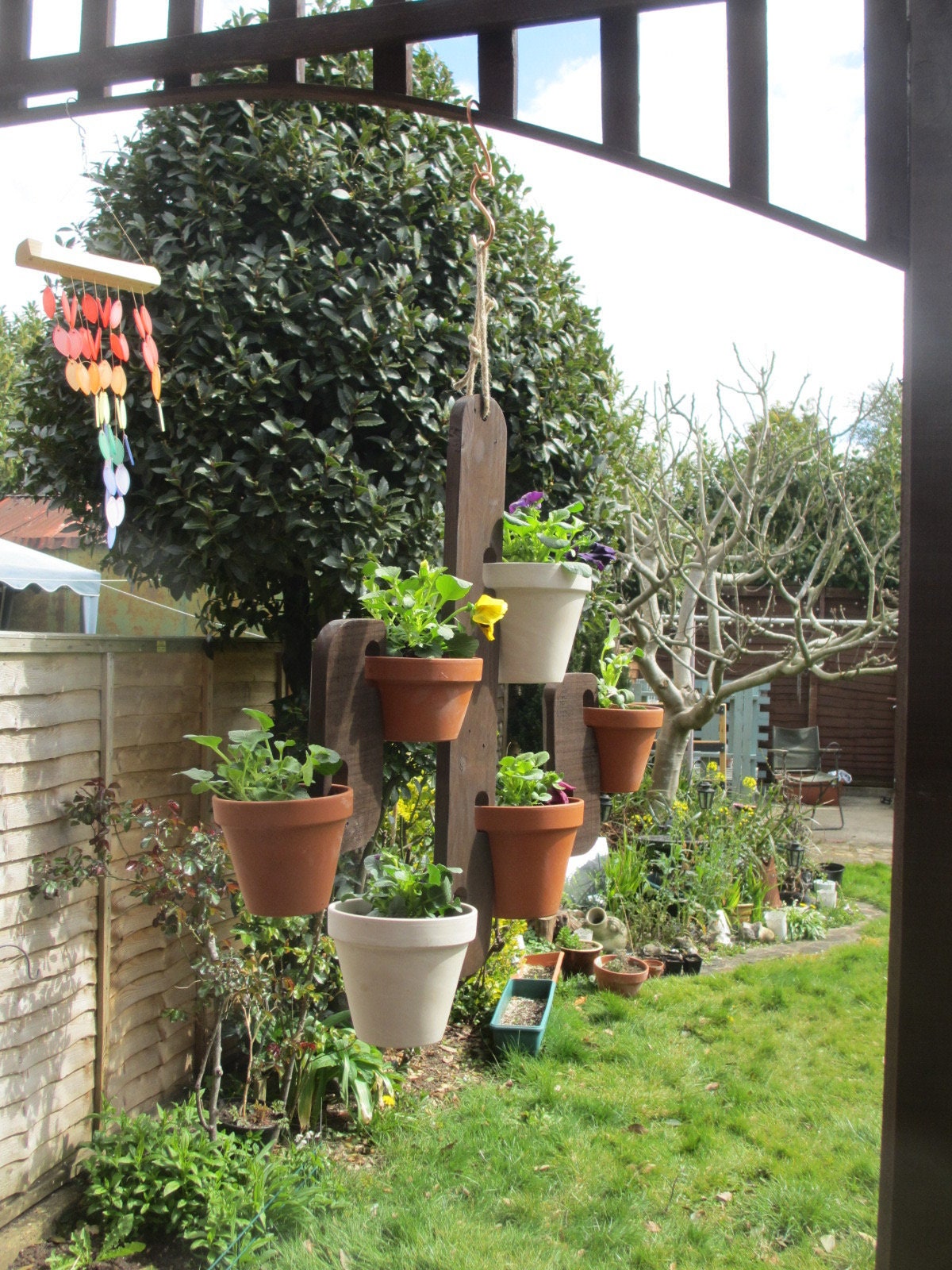 Four Plus Two Pot Handmade Wooden Flower Pot Hanger Holder Etsy