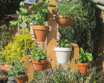 Four plus two pot handmade wooden flower pot hanger holder