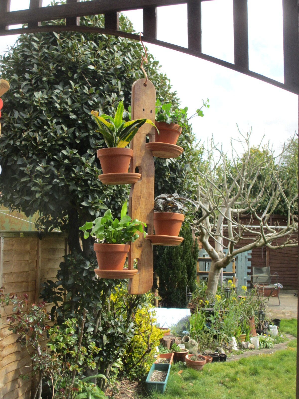 Four Pot Handmade Wooden Flower Pot Hanger Holder Etsy