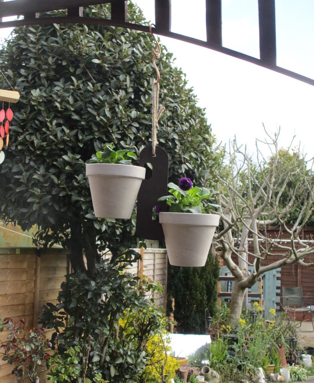 Two Pot Handmade Wooden Flower Pot Hanger Holder Etsy