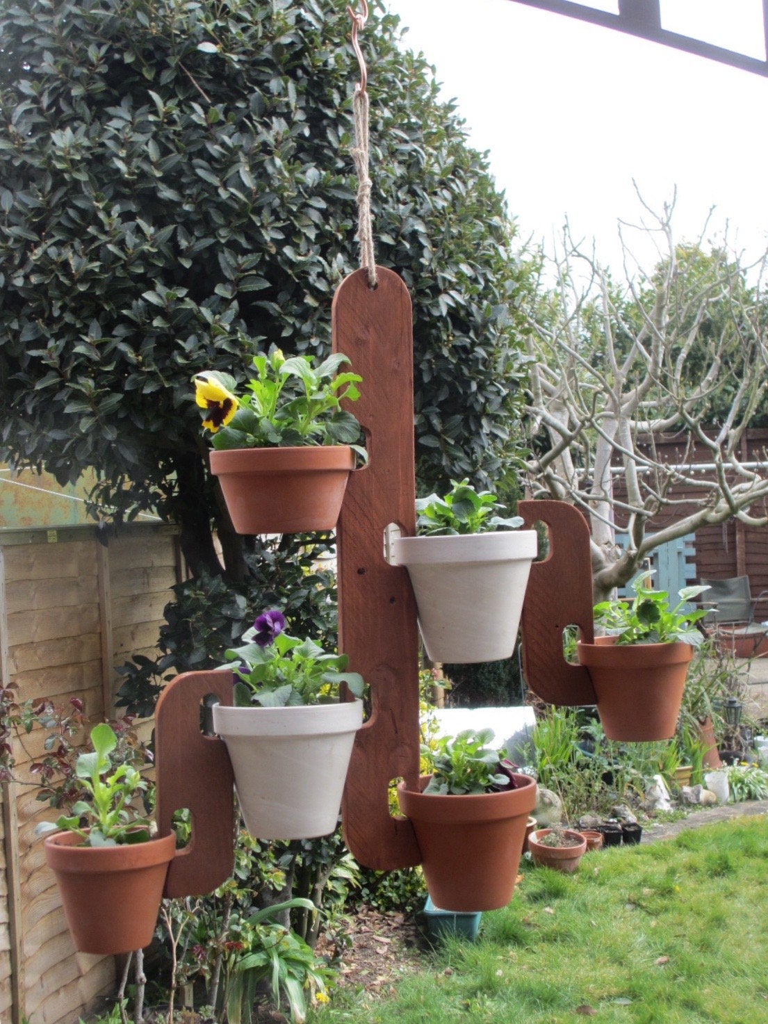 Four Plus Two Pot Handmade Wooden Flower Pot Hanger Holder Etsy