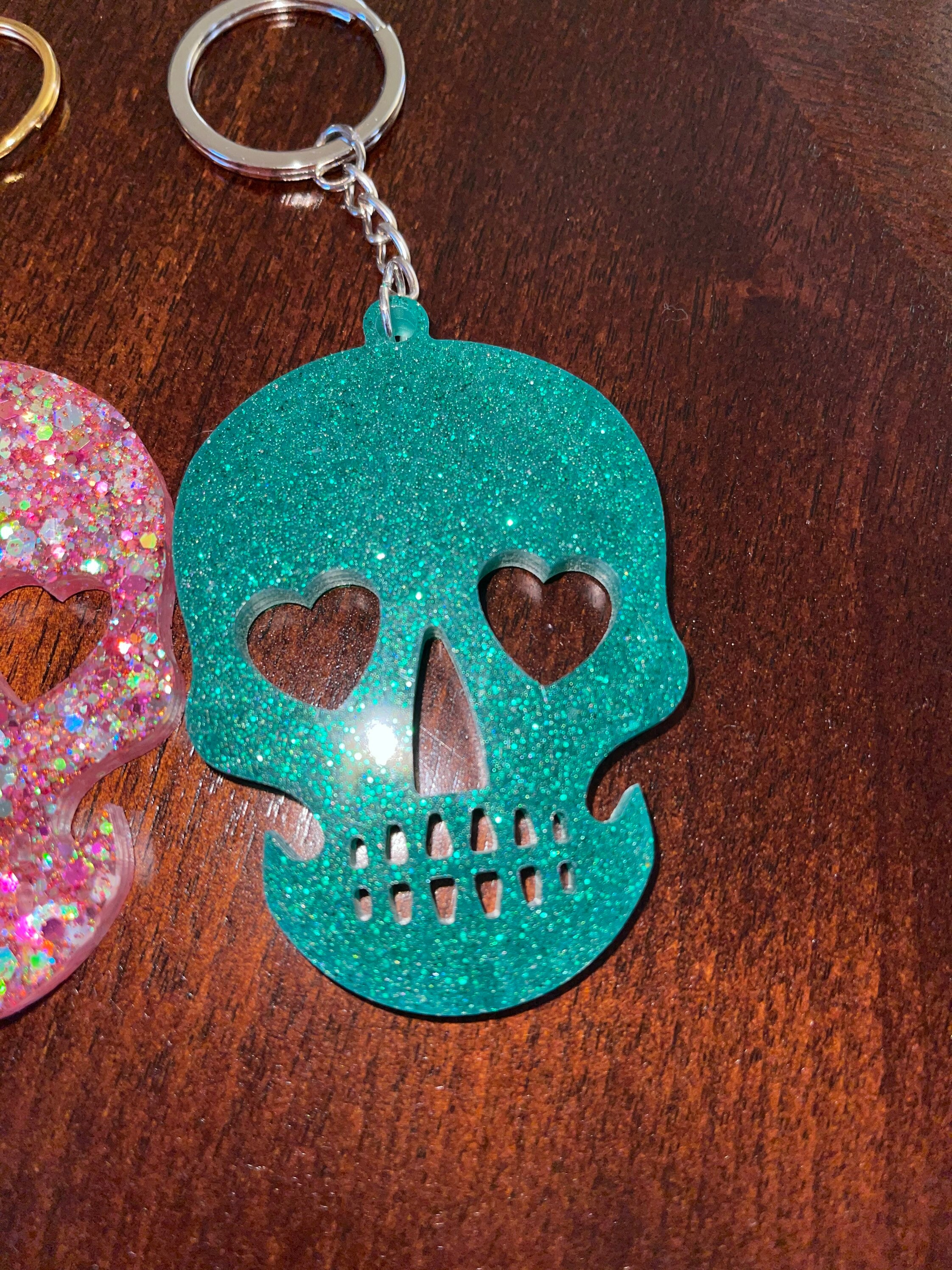 Sparkly resin handmade skull keychains Etsy