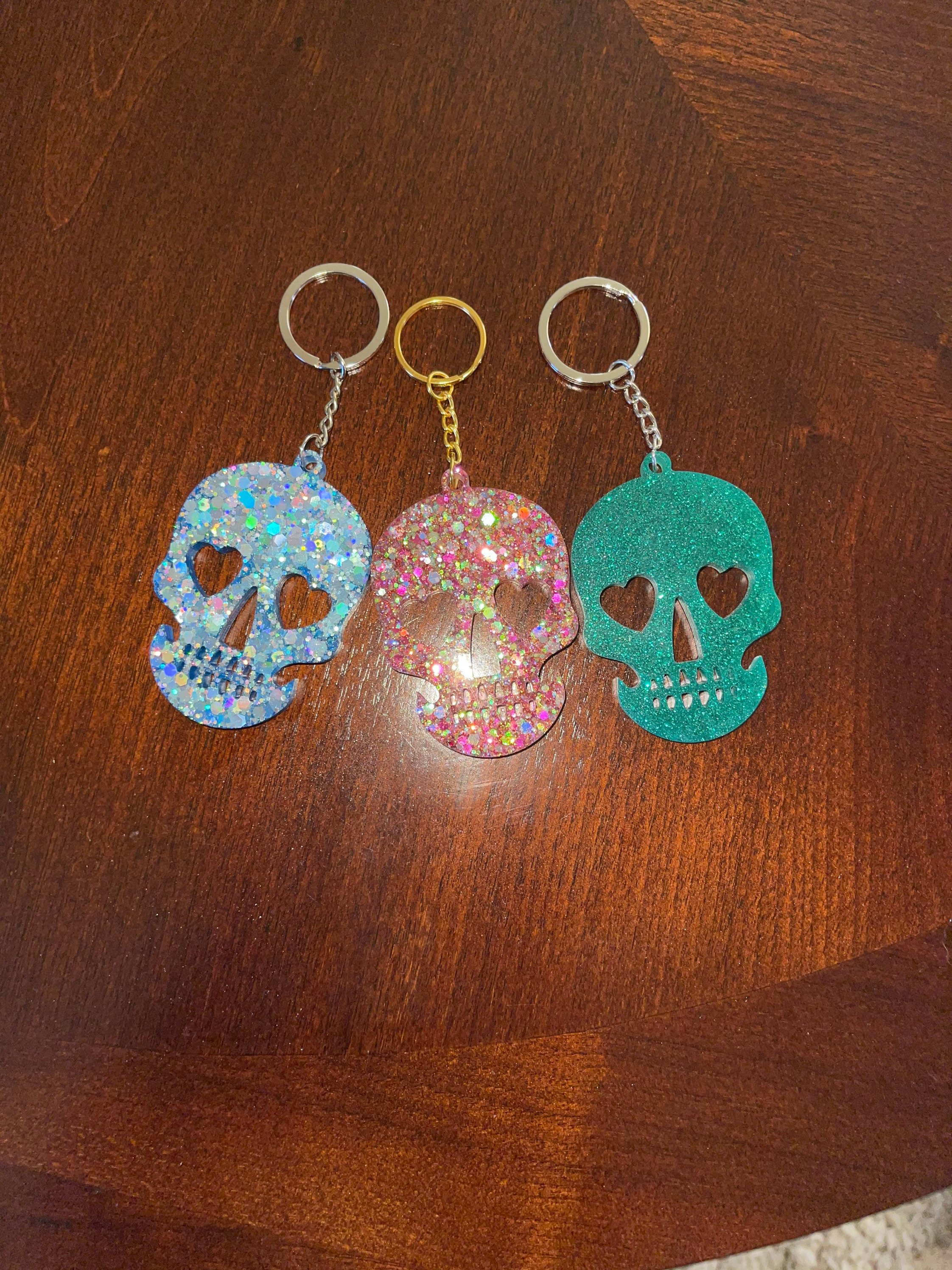 Sparkly resin handmade skull keychains Etsy