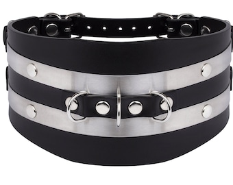 Premium Quality Metal-Black-Leather Corset Belt "Nelli" (10 color options stainless steel hardware)