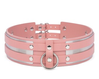 Premium Quality Metal-Pink-Leather Corset Belt "Kris" (10 color options stainless steel hardware)