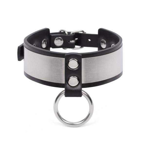 Handmade custom Metal-Leather Black choker O ring collar "Kris" (10 color options stainless steel hardware)