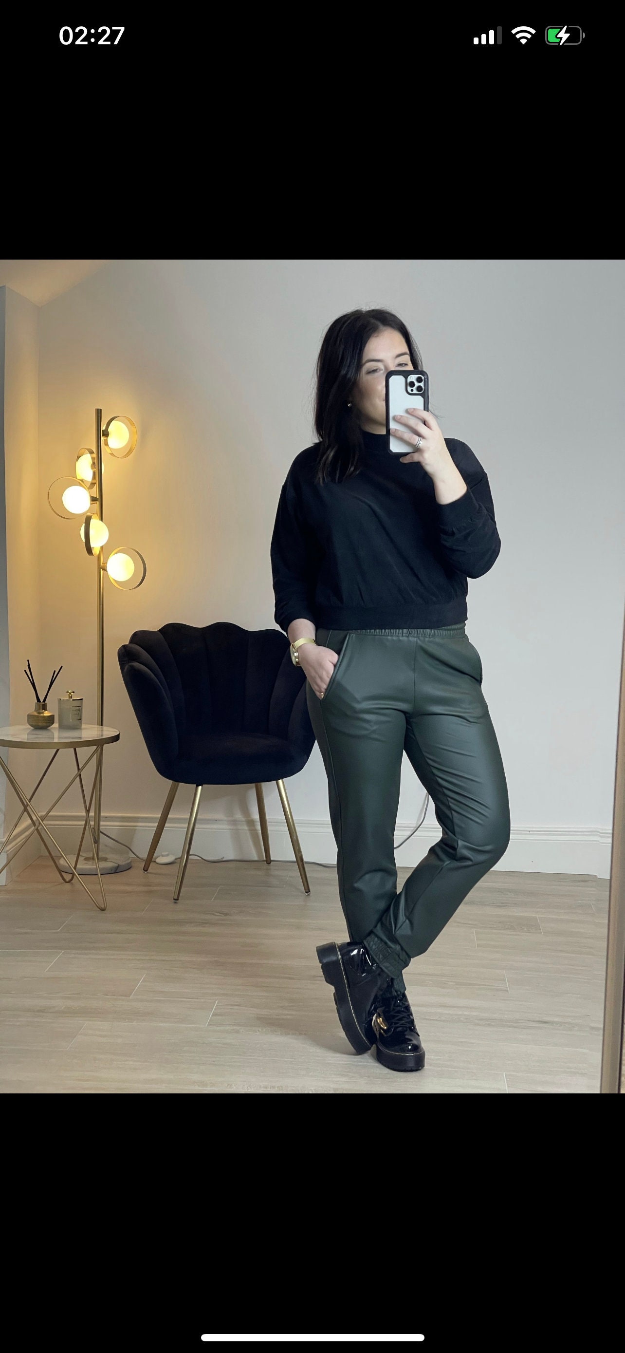 Jenny Faux Leather Joggers in Khaki 