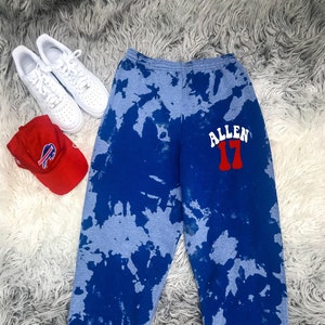 Buffalo Bills Bleach Dyed Sweatpants/Joggers *CUSTOMIZABLE ANY PLAYER*, Josh Allen Sweatpants, Buffalo Bills Set, Buffalo Bills Pants