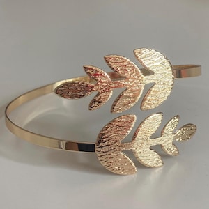 Gold Arm Cuff – Greek Leaf Wrap Bracelet, Adjustable Gold Armband, Bridal and Bridesmaid Jewellery