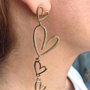 Gold Heart Dangle Earrings: Brass, Tarnish Resistant, Hypoallergenic