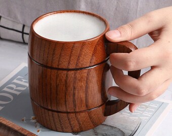Natural Wooden Cups Beer Milk Mugs Handmade Tea Classic Drinking Mug with Handle Natural Wooden Cups Beer Milk Mugs Handmade Tea Classic Drinking Mug with Handle