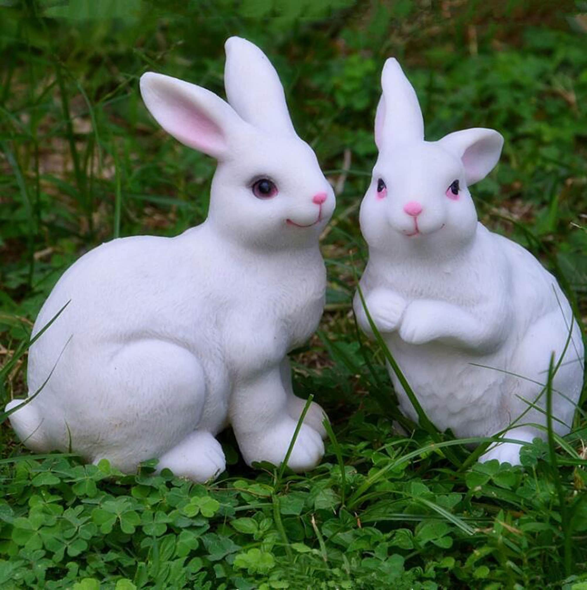 Outdoor Garden Cute Rabbits Figurines Resin Animal Sculpture Etsy