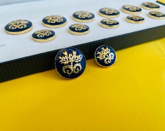 Marinblå Meenakari-knappar | Handgjorda guldfärgade blommiga Sherwani Kurta-knappar