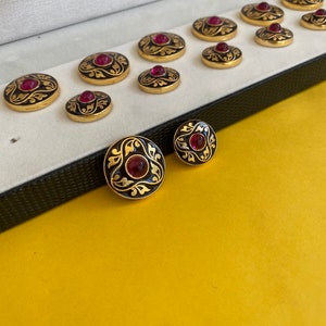 Handmade Sherwani Button Set-Indian Customize Button-Gold Vintage Suit Button-Kundan Polki Button Set