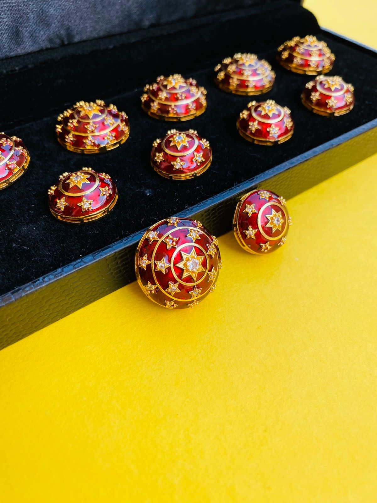 Silver Polki Handmade Men's Coat Button Set, Painted Coat Buttons Polki