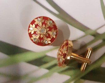 14k Gold Plated Brass Cufflinks-Enamel Cufflinks-Groomsmen Cuffink-Cufflink For Gift-annivesary Gift-Mens Cuff Jewelery