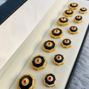 13 Piece Black & Golden  Sterling Silver Buttons-Floral Round Buttons-Blazer Buttons- Buttons - Suit Buttons -Sherwani Buttons - Gift Set