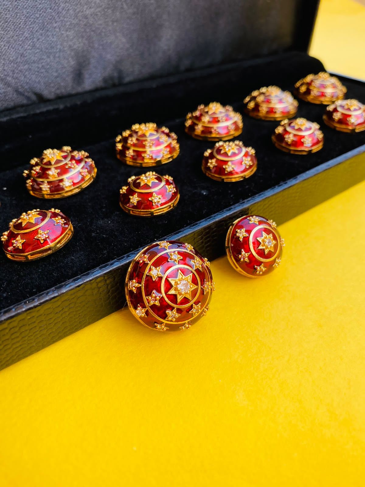 Silver Polki Handmade Men's Coat Button Set, Painted Coat Buttons Polki