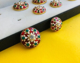 Emaljerad Kundan-knappset - Indiska Sherwani-knappar för bröllop