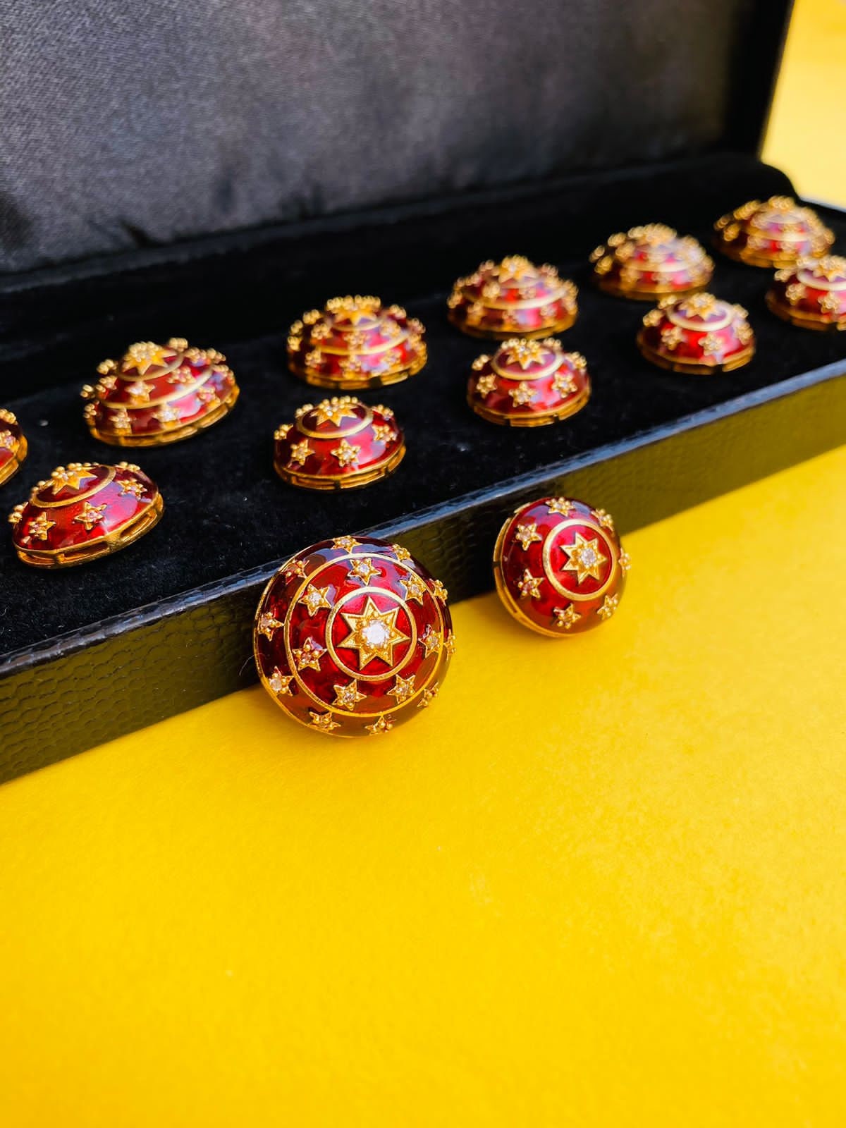 Silver Polki Handmade Men's Coat Button Set, Painted Coat Buttons Polki