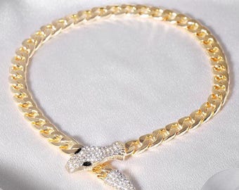 Gouden slangenketting, dikke Cubaanse schakelketting, statement sieraden voor vrouwen, slangenhanger ketting, luxe ketting, cadeau voor haar
