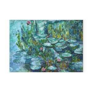 Water Lily Glass Cutting Board - Original Art - One Tree Planted for Every Puzzle Sold - Handmade Gift