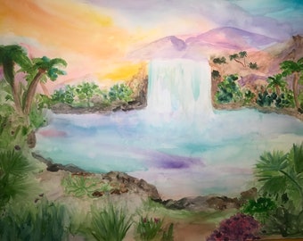 Jungle Fantasy Oasis - Original Watercolor - COVID Renaissance